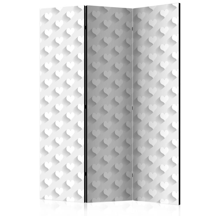 Room Divider Gray Hearts (3-piece) - white background with repeating heart pattern