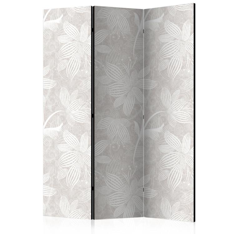Room Divider Floral Elements (3-piece) - bright pattern in delicate white plants