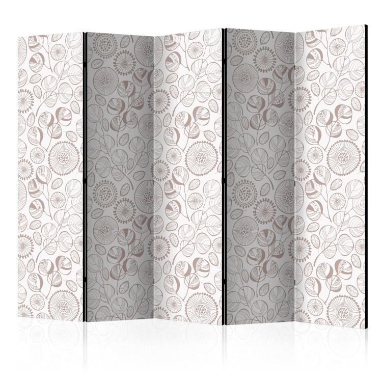 Room Divider Abstract Branches II (5-piece) - botanical ornaments and light background
