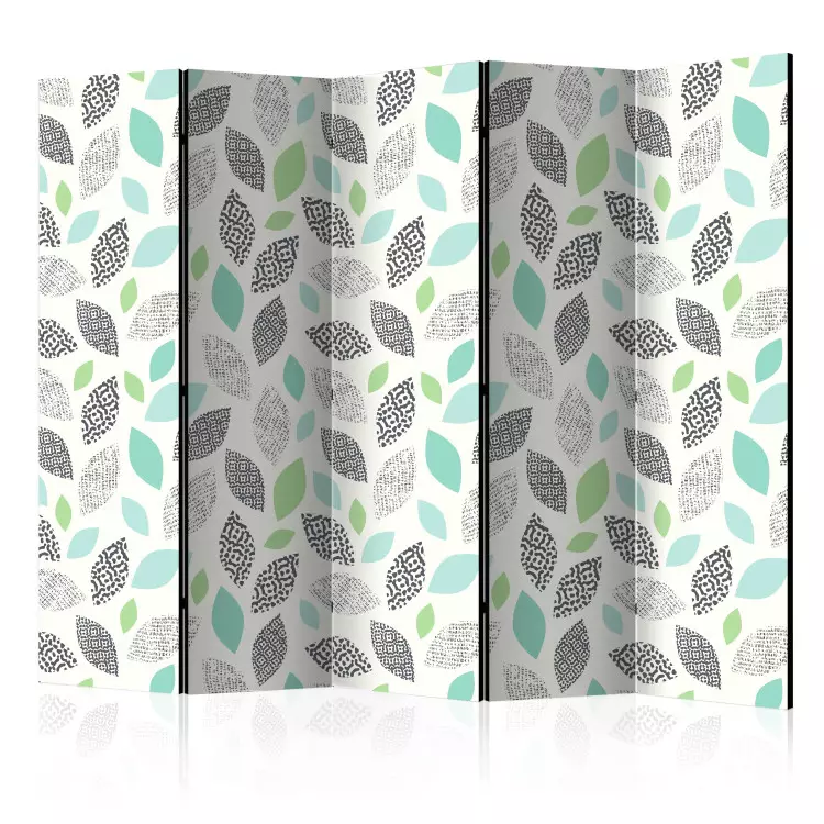 Room Divider Patterned Leaves II (5-piece) - pattern in colorful plant motif