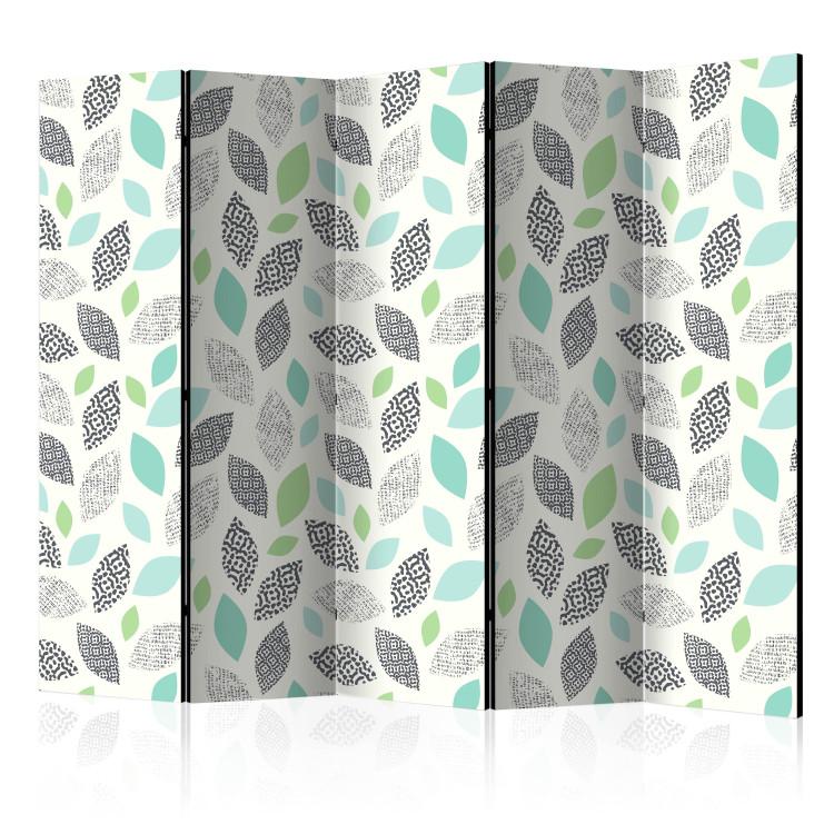 Room Divider Patterned Leaves II (5-piece) - pattern in colorful plant motif