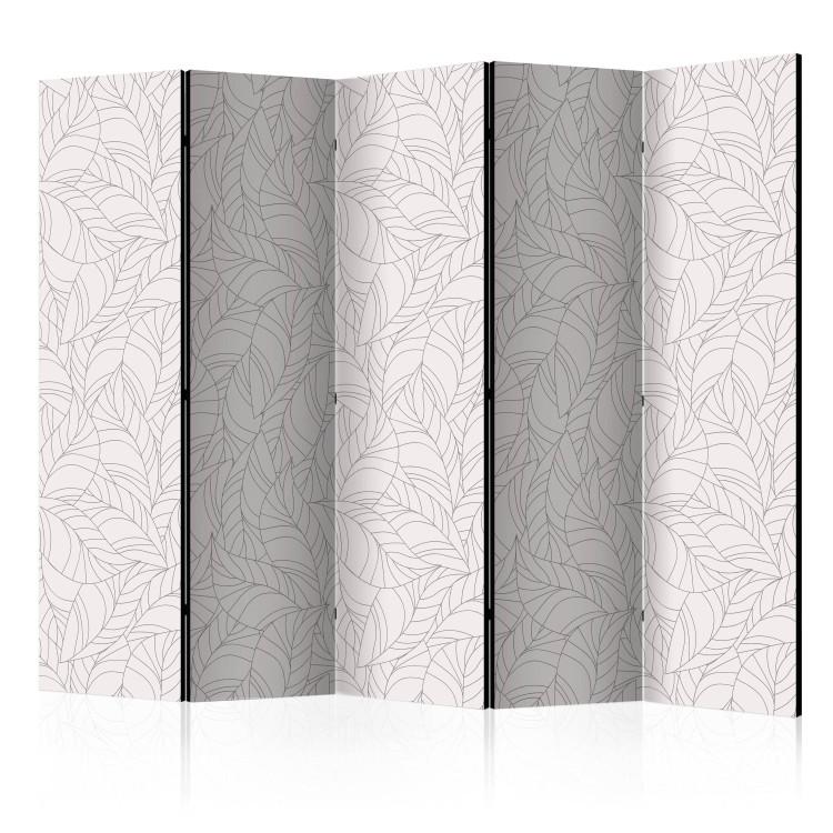 Room Divider Colorless Leaves II (5-piece) - delicate plants on a light background