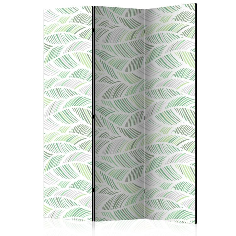 Room Divider Green Waves (3-piece) - fluid abstraction with a plant motif