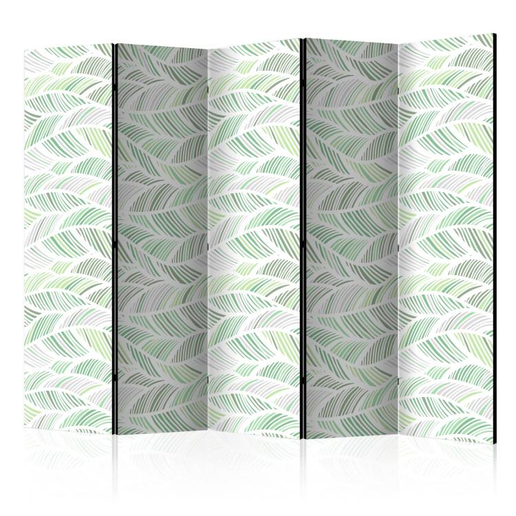 Room Divider Green Waves II (5-piece) - abstraction in leaves on a light background