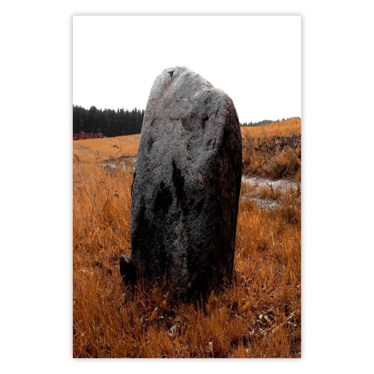 Poster Field Signpost - landscape with black stone against golden meadow