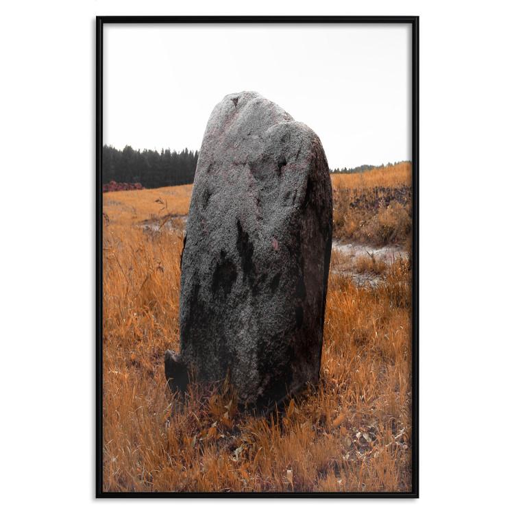 Poster Field Signpost - landscape with black stone against golden meadow