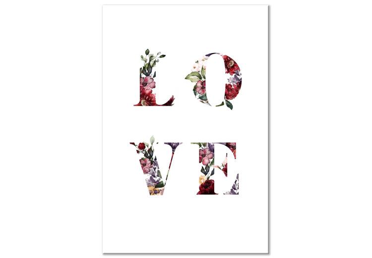 Canvas Print Love in flowers - colourful English inscription on white background