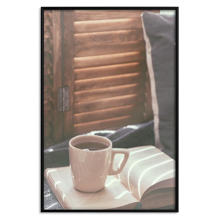 Poster Mug of Memories - open book with tea against wooden doors