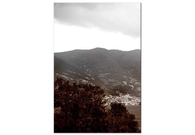 Canvas Print Mountain view - mountain landscape with trees, water, cloudy skies