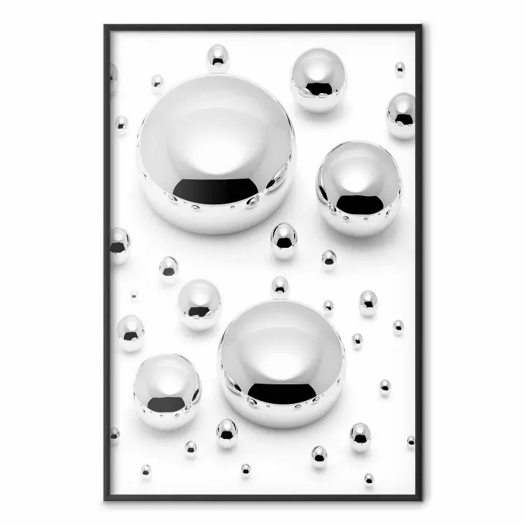 Frozen Enchantment - abstract silver metal drops on white background