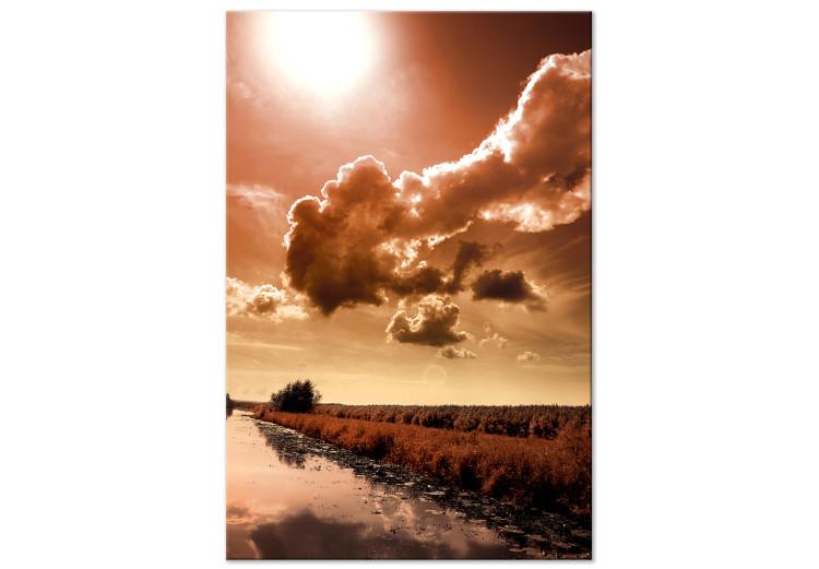 Canvas Print River in sepia - riverside landscape with sun and clouds background