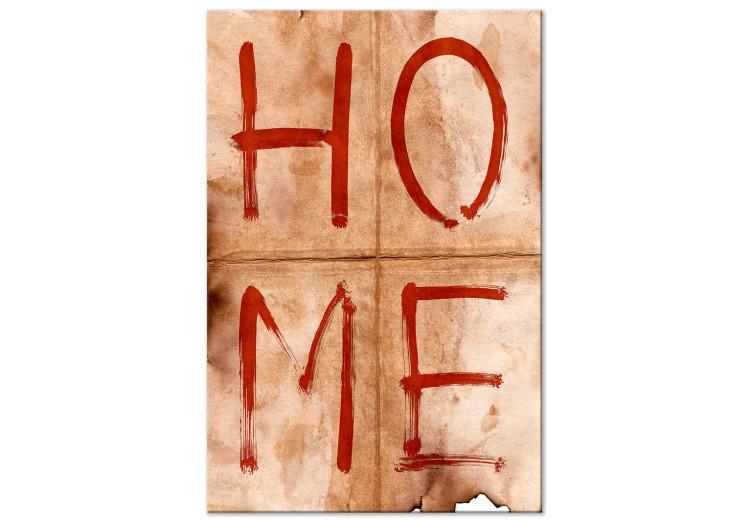 Canvas Print Red Home sign - English text on imitation of old paper