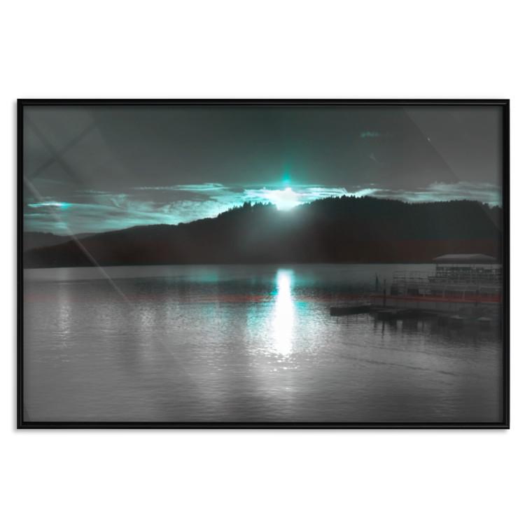 Poster January Night - lake landscape with blue moon in the sky