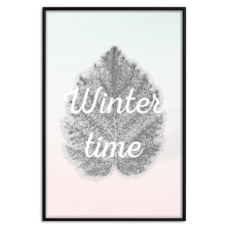 Poster Winter Time - black leaf with English text on pastel background