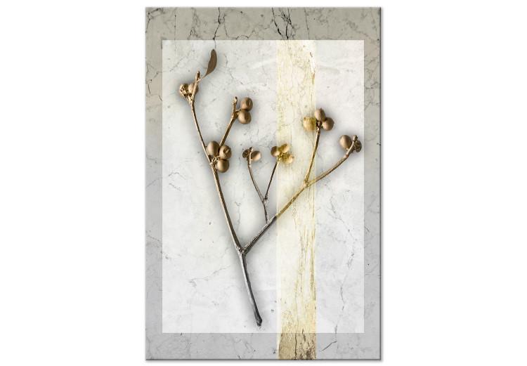 Canvas Print Glamour style mistletoe - a golden plant on grey, marble background