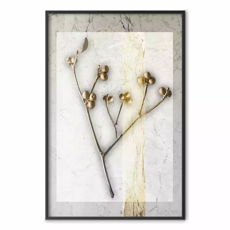 Golden Mistletoe - abstract plant covered in gold on marble background