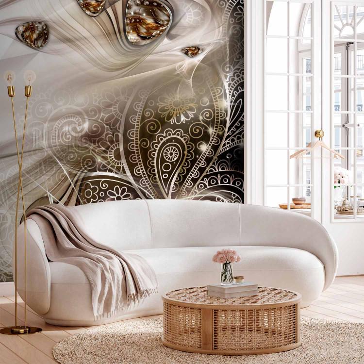 Wall Mural Abstraction - composition of brown ornaments on a white background with fantasy