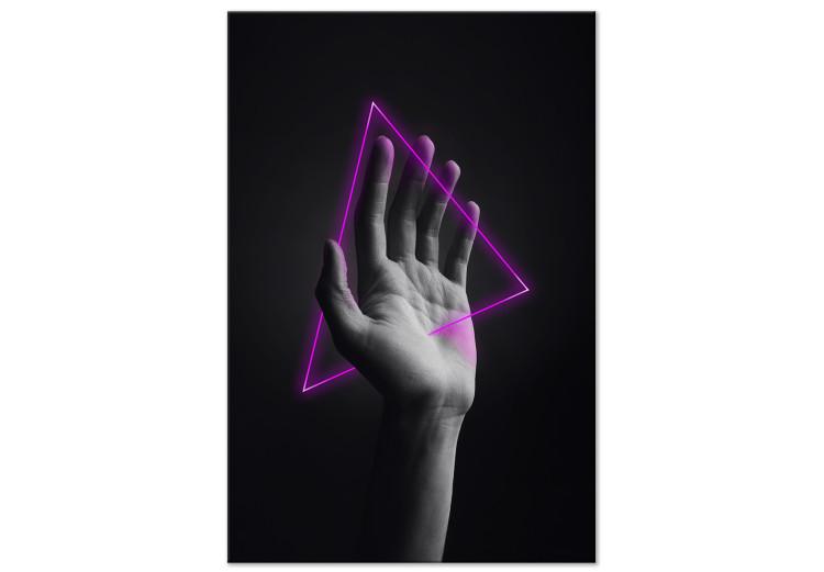 Canvas Print Triangle in hand - neon figure in the hand on black background