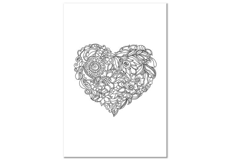 Canvas Print Heart with floral motifs - ethnic elements on white background
