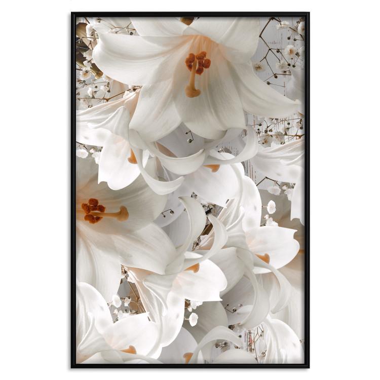 Poster White Gust - landscape of white lily flowers against a backdrop of a plant-filled meadow