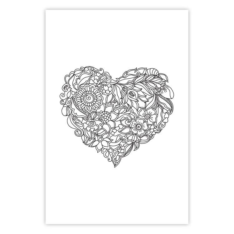Poster Ethnic Heart - heart made of black patterns on a white background