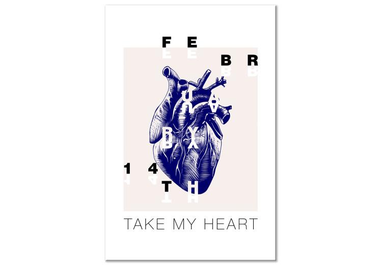 Canvas Print Take my heart sign on a blue heart - composition on beige background