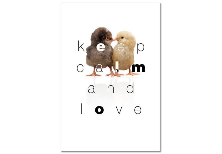 Canvas Print English Keep calm and love sign - a composition with two chickens