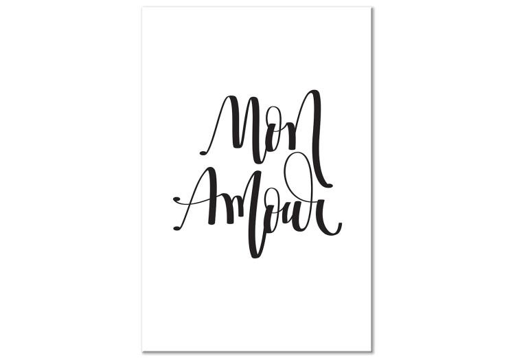 Canvas Print Black sign in French Mon amour - composition on a white background