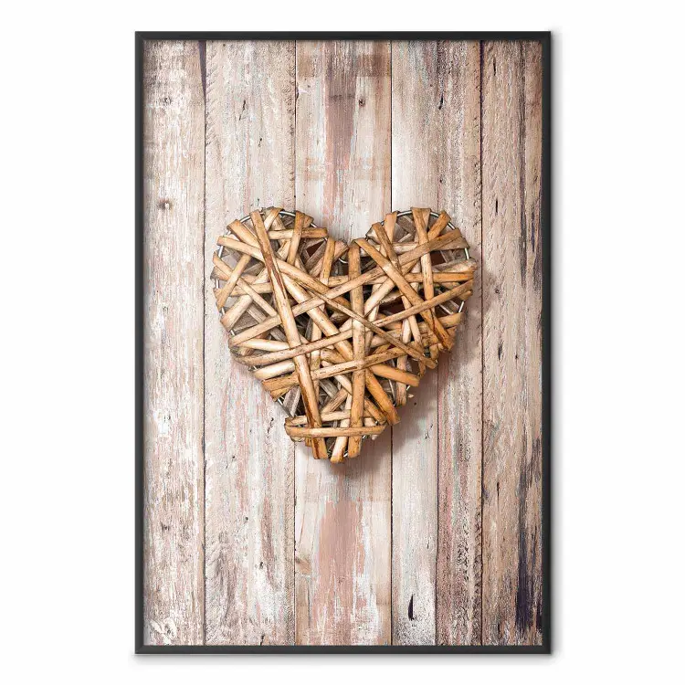 Warm Heart - brown heart with a bouquet on a wooden texture