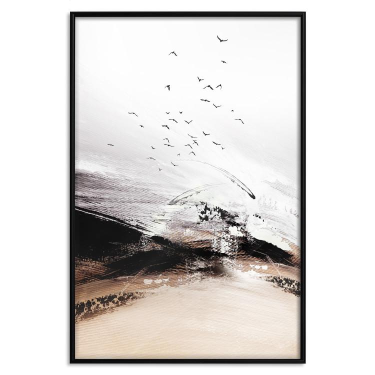 Poster At the Edge of the Forest - artistic landscape with birds in an abstract style