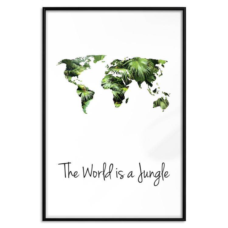Poster The World is a Jungle - text under a tropical world map on a white background