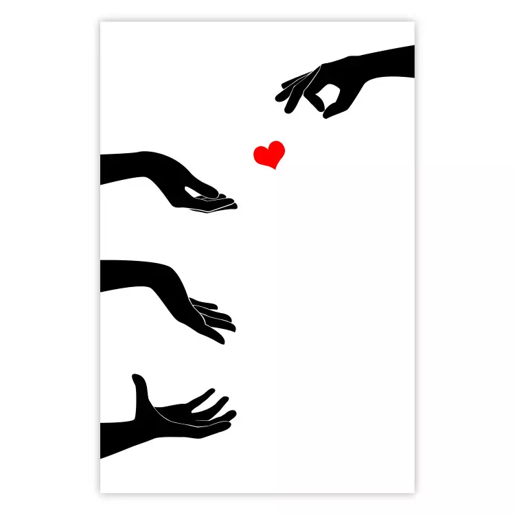 Poster Boop - black hands exchanging a red heart on a white background