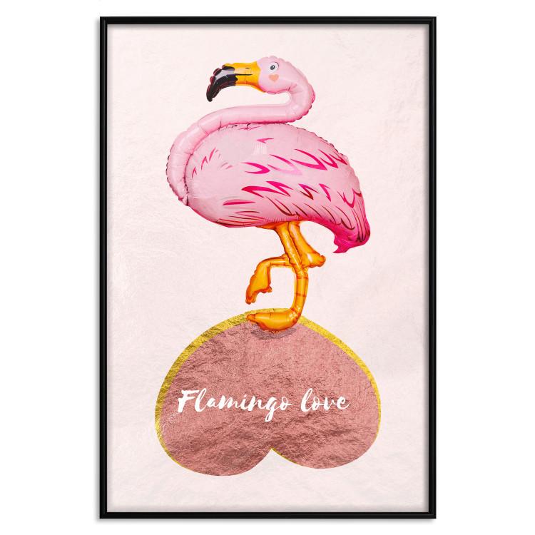 Poster Lovestruck Flamingo - pink bird and English text on a pastel background