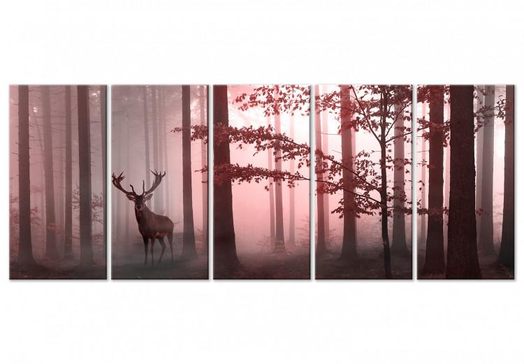 Canvas Print Deer standing among the trees - a forest landscape in shades of pink
