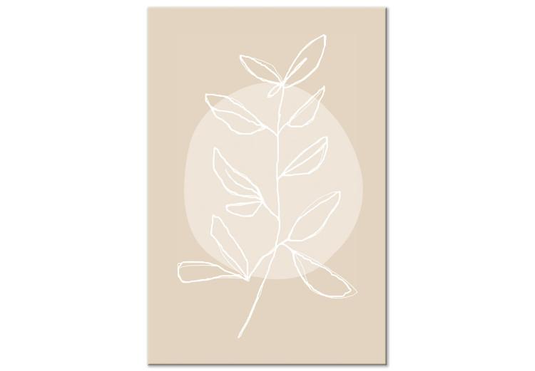Canvas Print White twig with leaves - modern abstraction on a beige background