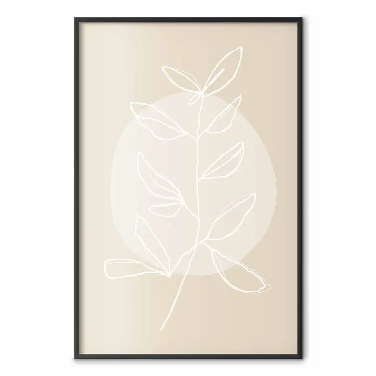 Bright Twig - white line art plant with leaves on a light beige background