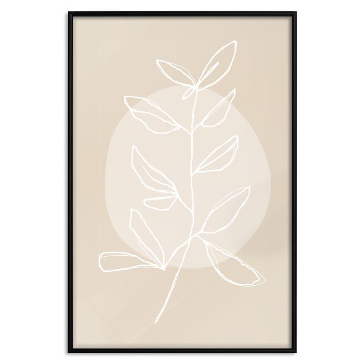 Poster Bright Twig - white line art plant with leaves on a light beige background