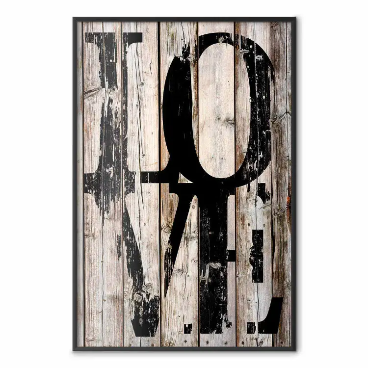 Retro: Love - retro English text on a background of wooden planks