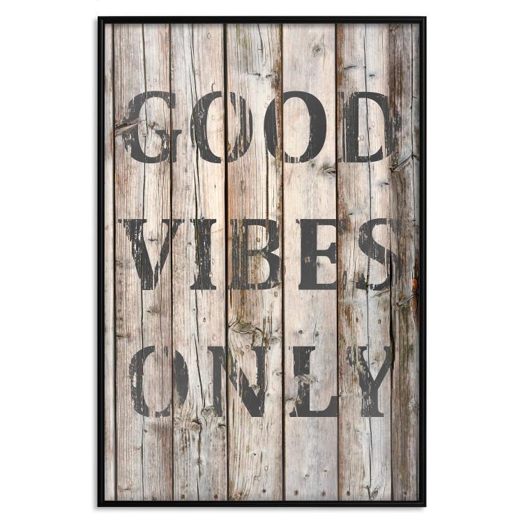 Poster Retro: Good Vibes Only - English text on a background of wooden planks