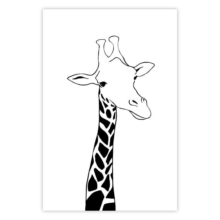 Poster Checkered Giraffe - black giraffe sketch on a contrasting white background