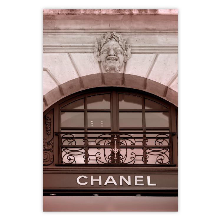 Poster Chanel Boutique - building architecture with the fashion company's name and sculpture