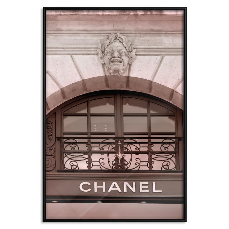 Poster Chanel Boutique - building architecture with the fashion company's name and sculpture