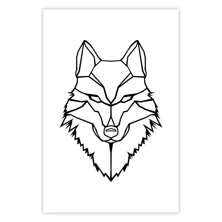 Poster Guardian - black wolf created from geometric figures on a white background