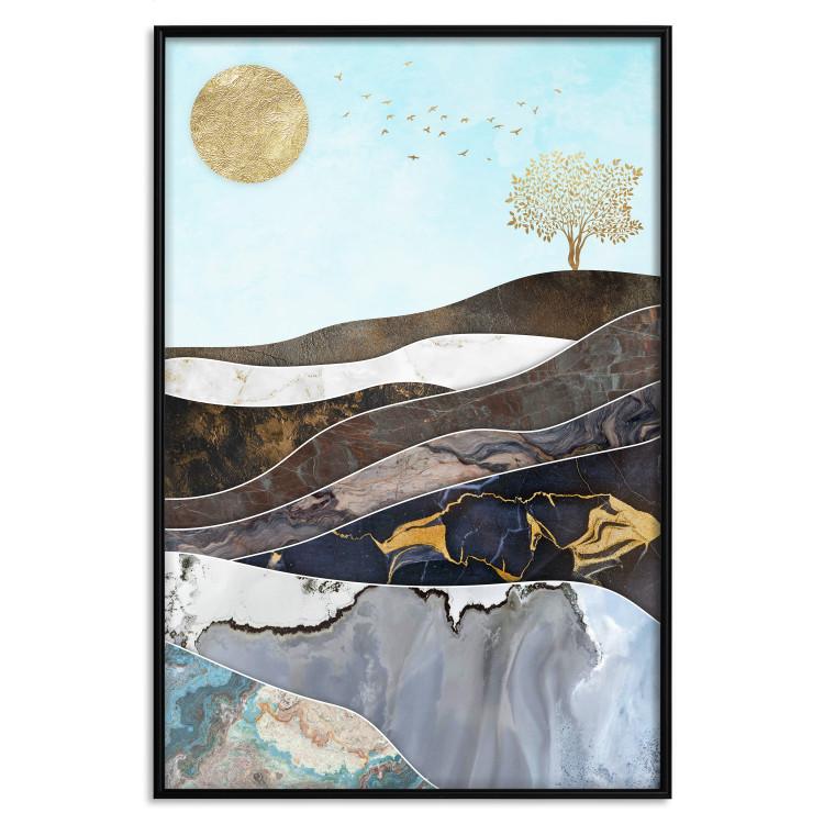 Poster Layers of Earth - abstract landscape with a golden sun and tree