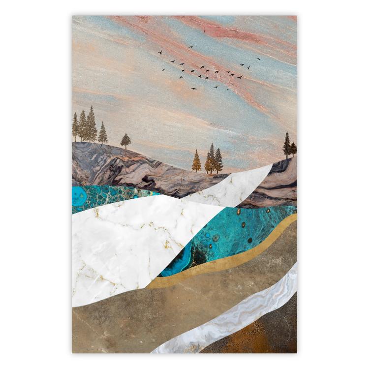 Poster Mountains and Valleys - abstract landscape of a white path against the sky
