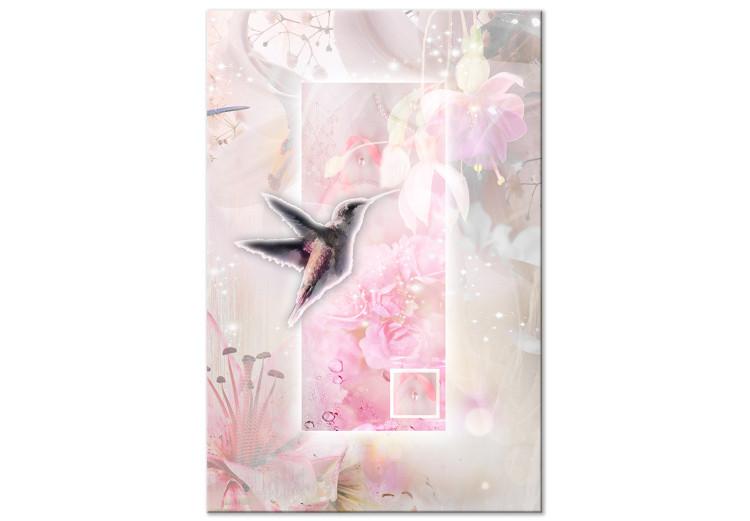 Canvas Print Hummingbird sipping nectar - abstraction with peonies and lilies