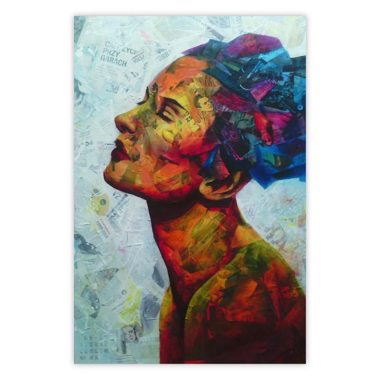 Poster Paper Thoughts - portrait of a colorful woman in a paper composition