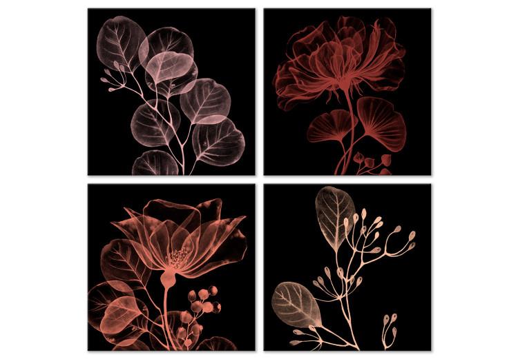 Canvas Print Four flowers - a composition with floral motifs on a black background
