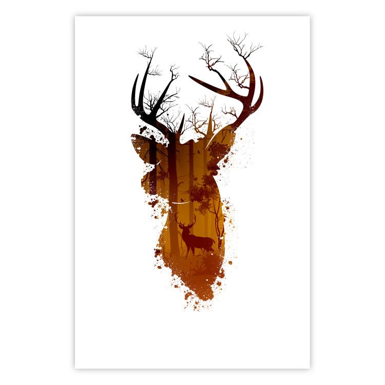 Poster Deer in the Morning - abstract forest landscape in the template of a deer head