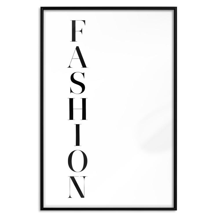 Poster Fashion - black vertical English inscription on a white contrasting background